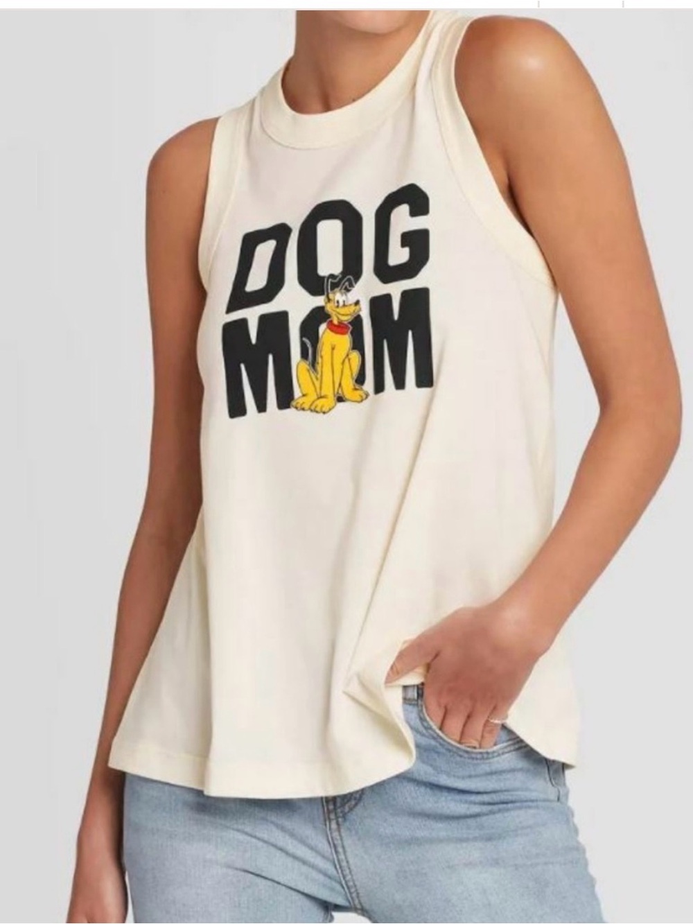 DISNEY Cream Sleeveless Tank - Dog Mom Pluto Graphic Size Medium